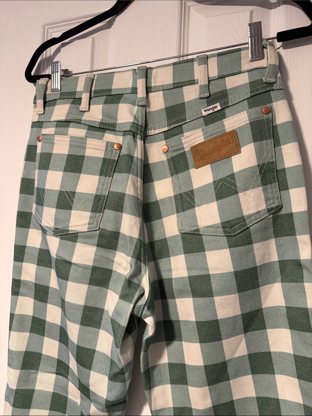 Wrangler Green & White Gingham Cropped Flare Pants - Picture 7 of 7